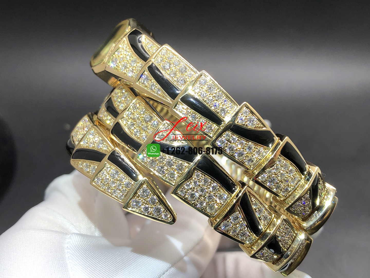 Custom Made Bvlgari Serpenti 18k Rose Gold Diamond and Onyx 26mm Lady Wristwatch (9) Custom Made Bvlgari Serpenti 18k Rose Gold Diamond and Onyx 26mm Lady Wristwatch