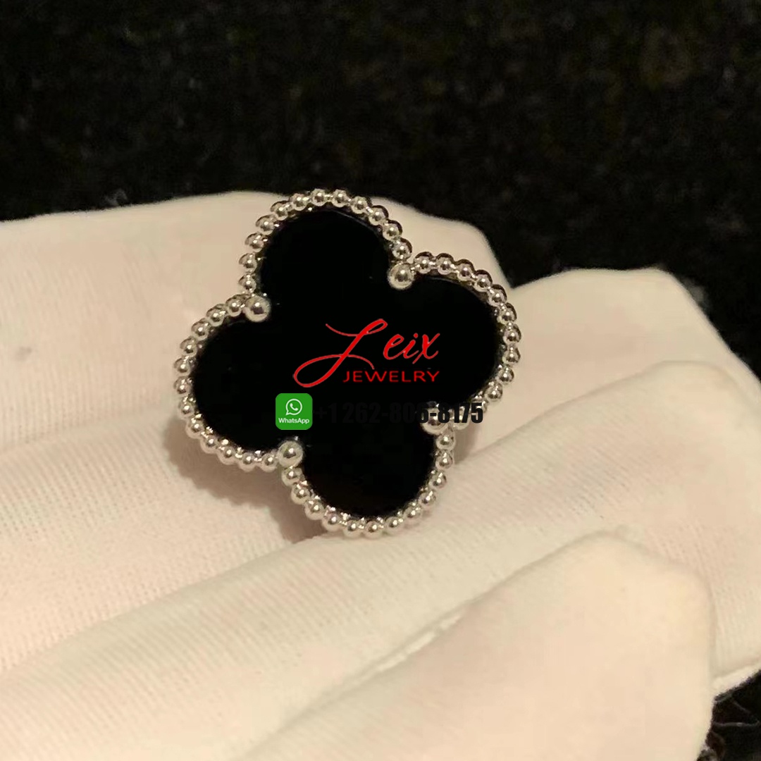 Custom Van Cleef & Arpels Magic Alhambra 18k Yellow Gold Onyx Ring (4) Custom Van Cleef & Arpels Magic Alhambra 18k Yellow Gold Onyx Ring
