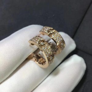 Cartier 18k Rose Gold Pave Full Diamond LOVE Earrings