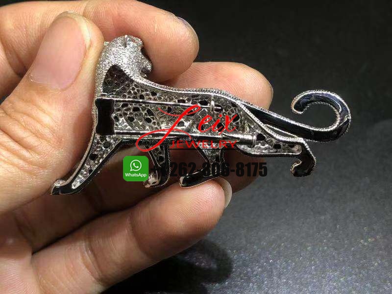 Cartier 18k White Gold Onyx and Diamond Paved Panthère de Cartier Brooch (1) Cartier 18k White Gold Onyx and Diamond Paved Panthère de Cartier Brooch