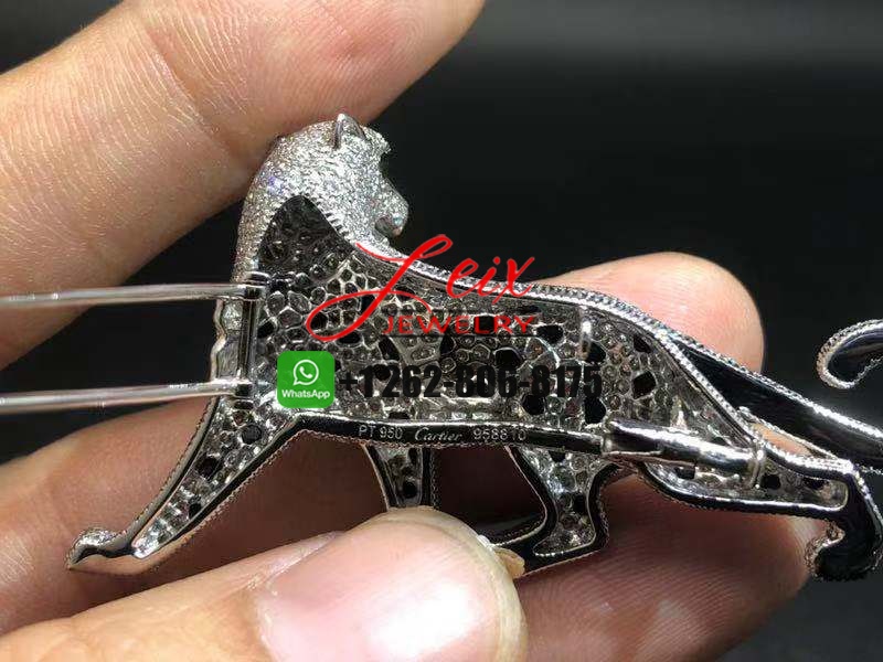 Cartier 18k White Gold Onyx and Diamond Paved Panthère de Cartier Brooch (2) Cartier 18k White Gold Onyx and Diamond Paved Panthère de Cartier Brooch