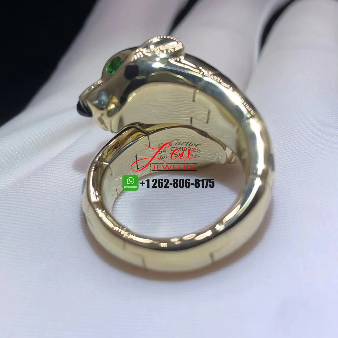 Cartier 18k Yellow Gold Onyx, Lacquer, Tsavorite Garnets Panthère de Cartier Double Head Ring (1)