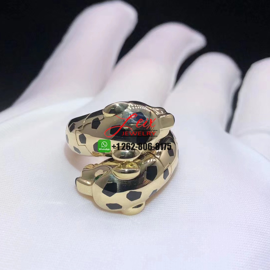 Cartier 18k Yellow Gold Onyx, Lacquer, Tsavorite Garnets Panthère de Cartier Double Head Ring (2) Cartier 18k Yellow Gold Onyx, Lacquer, Tsavorite Garnets Panthère de Cartier Double Head Ring
