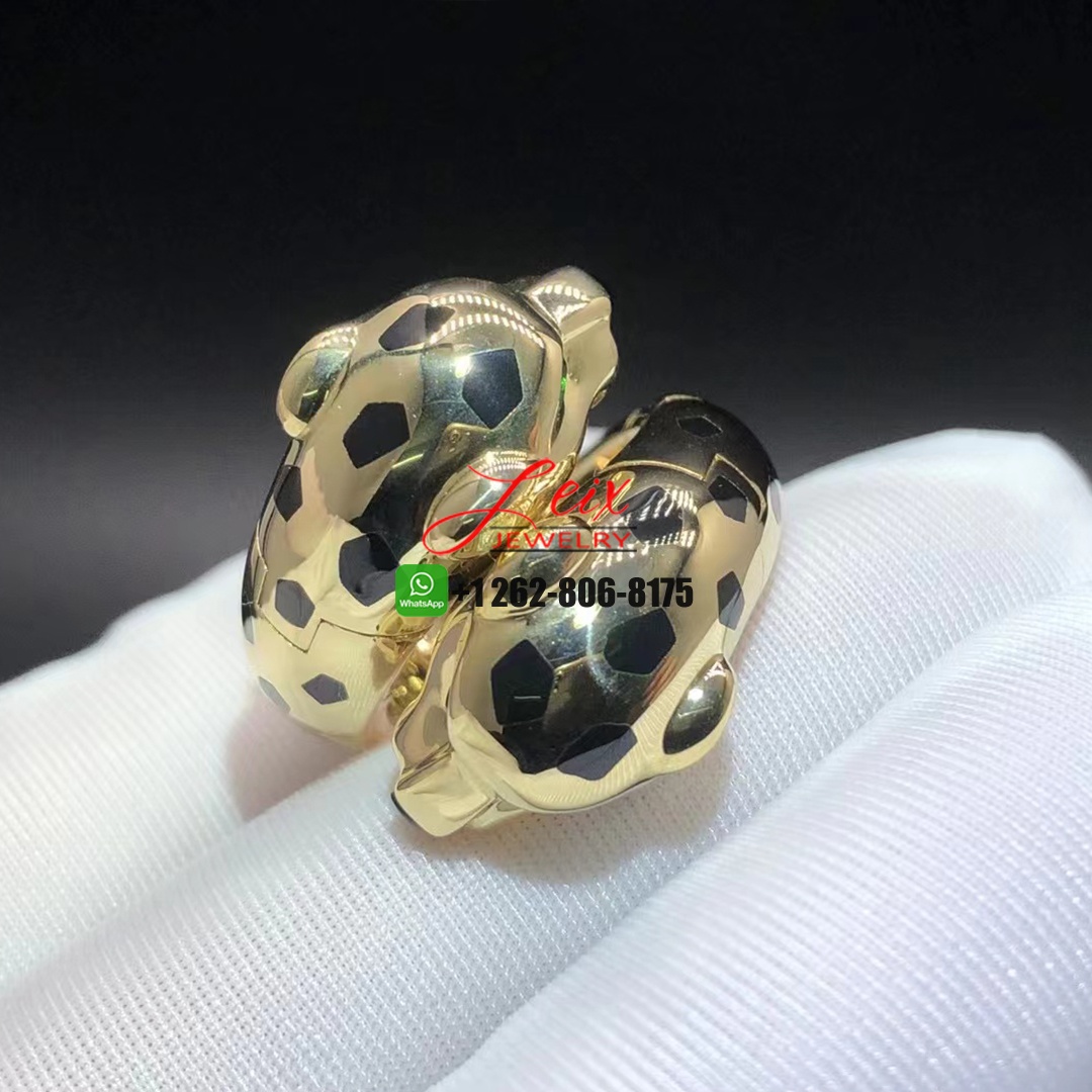 Cartier 18k Yellow Gold Onyx, Lacquer, Tsavorite Garnets Panthère de Cartier Double Head Ring (3) Cartier 18k Yellow Gold Onyx, Lacquer, Tsavorite Garnets Panthère de Cartier Double Head Ring