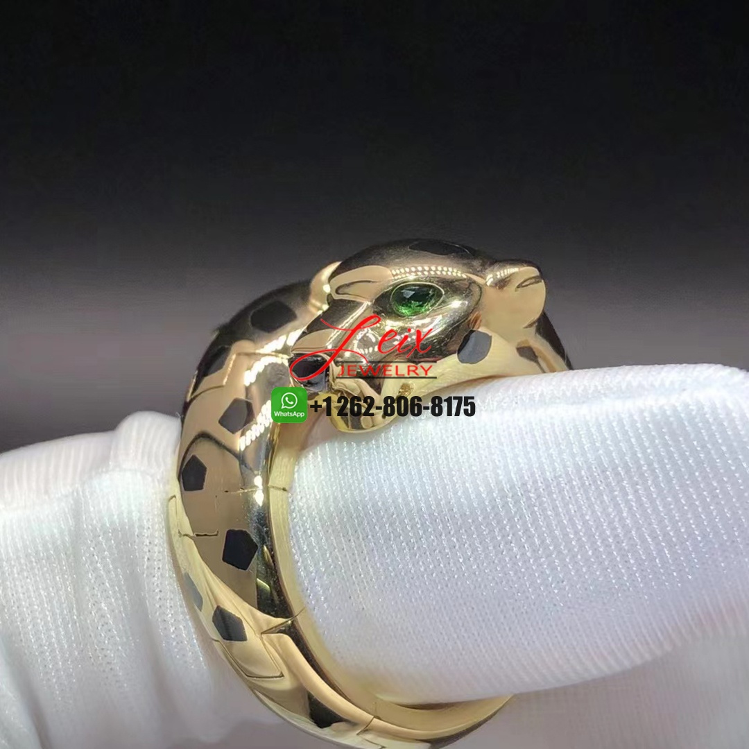 Cartier 18k Yellow Gold Onyx, Lacquer, Tsavorite Garnets Panthère de Cartier Double Head Ring (4) Cartier 18k Yellow Gold Onyx, Lacquer, Tsavorite Garnets Panthère de Cartier Double Head Ring