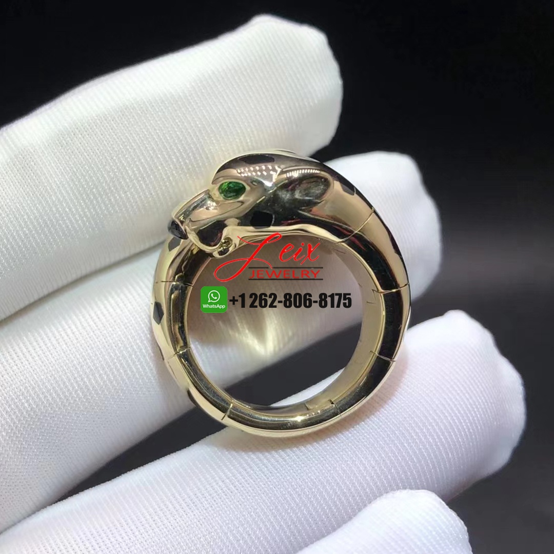 Cartier 18k Yellow Gold Onyx, Lacquer, Tsavorite Garnets Panthère de Cartier Double Head Ring (5) Cartier 18k Yellow Gold Onyx, Lacquer, Tsavorite Garnets Panthère de Cartier Double Head Ring