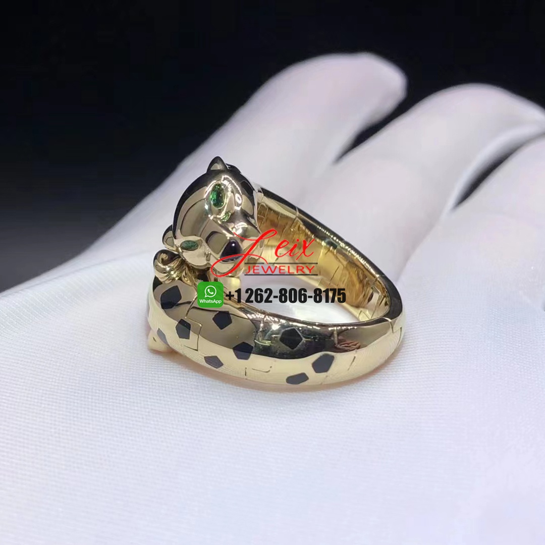 Cartier 18k Yellow Gold Onyx, Lacquer, Tsavorite Garnets Panthère de Cartier Double Head Ring Cartier 18k Yellow Gold Onyx, Lacquer, Tsavorite Garnets Panthère de Cartier Double Head Ring