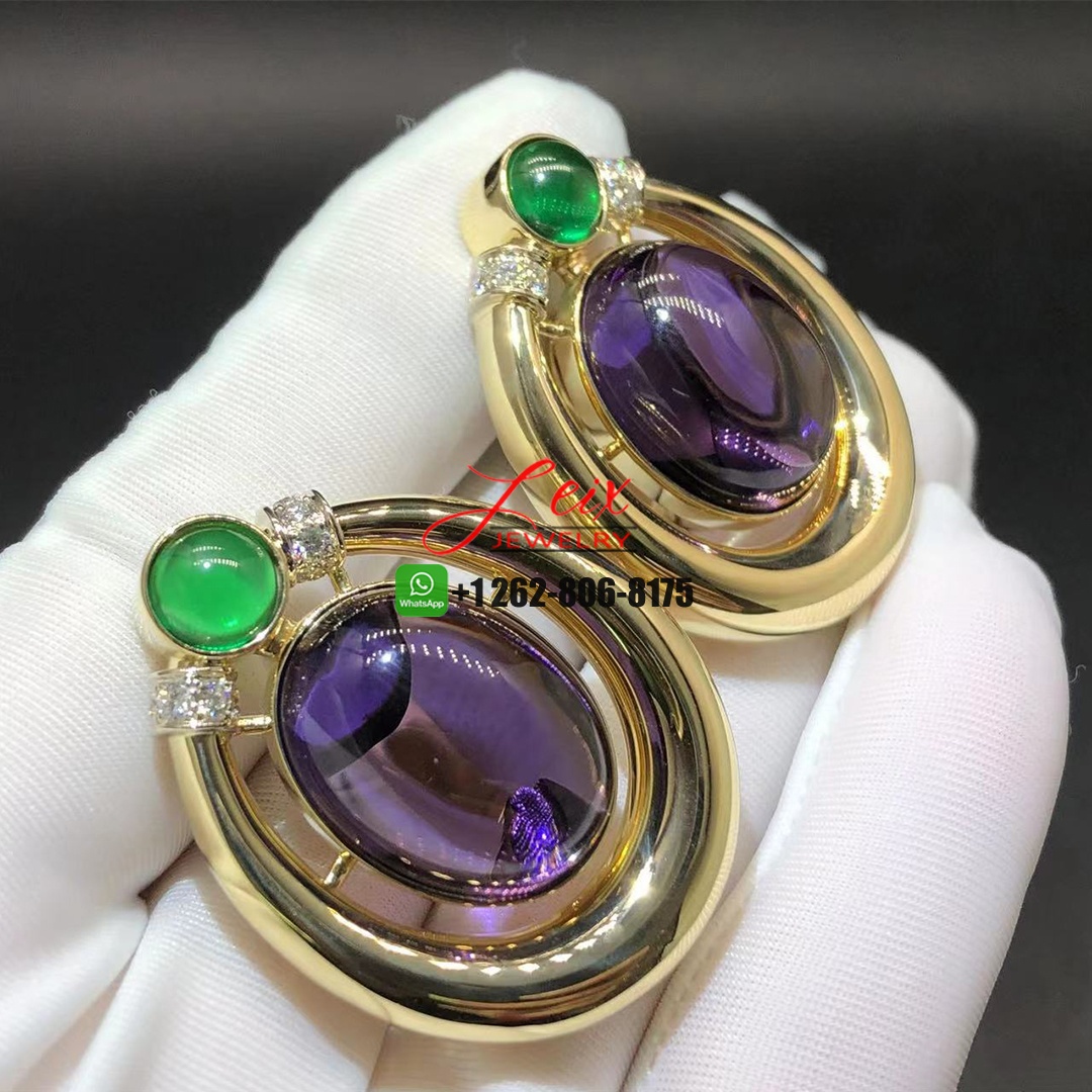 David Webb 18k Yellow Gold & Platinum Amethyst, Diamond and Emerald Earrings (1) David Webb 18k Yellow Gold & Platinum Amethyst, Diamond and Emerald Earrings