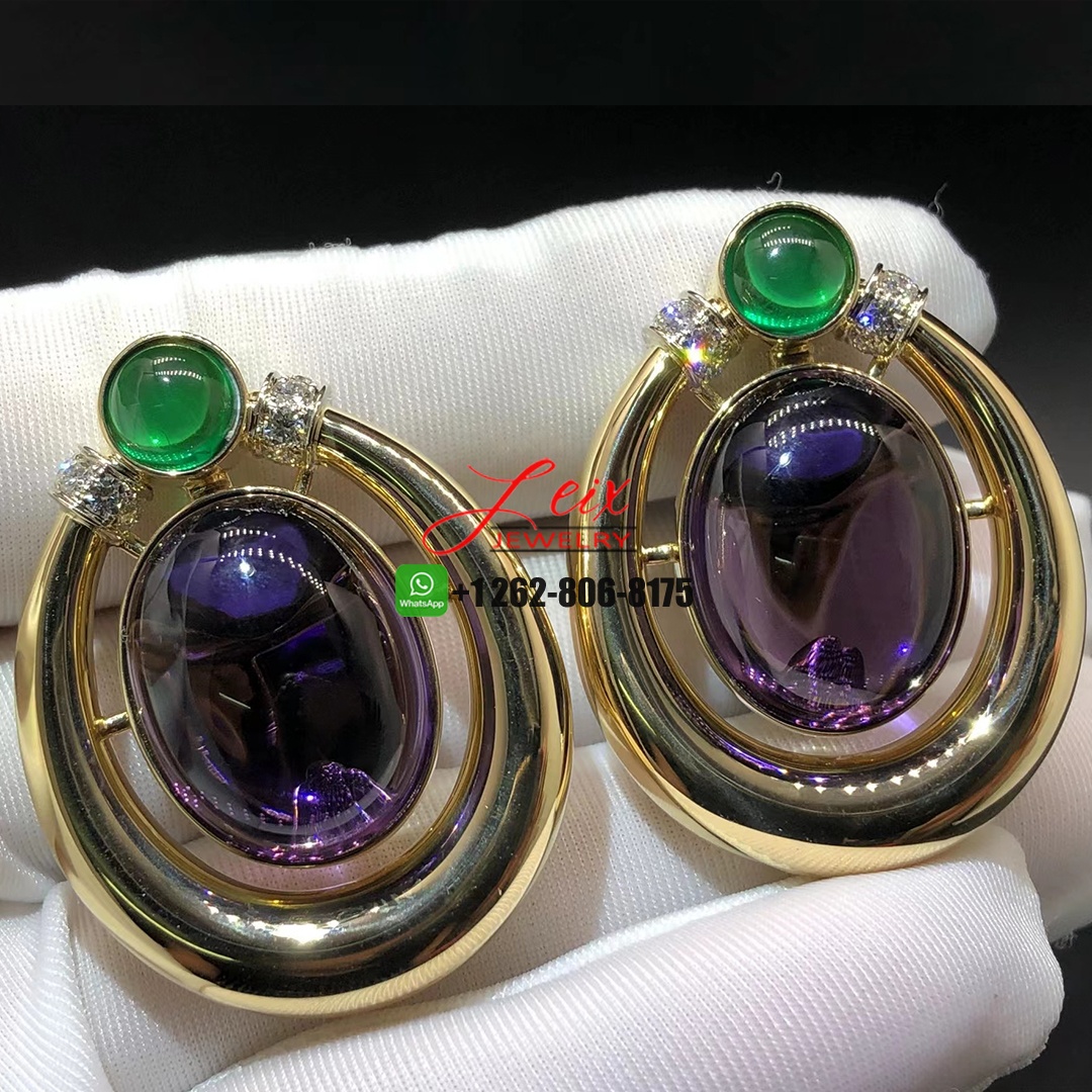 David Webb 18k Yellow Gold & Platinum Amethyst, Diamond and Emerald Earrings David Webb 18k Yellow Gold & Platinum Amethyst, Diamond and Emerald Earrings