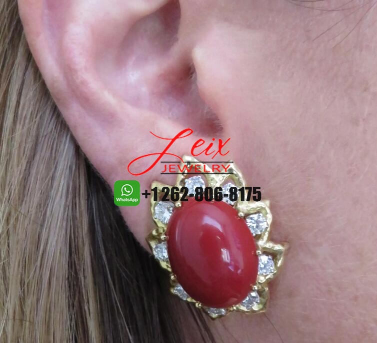 David Webb 18k Yellow Gold & Platinum Red Coral Diamond Flowers Earrings (1) David Webb 18k Yellow Gold & Platinum Red Coral Diamond Flowers Earrings