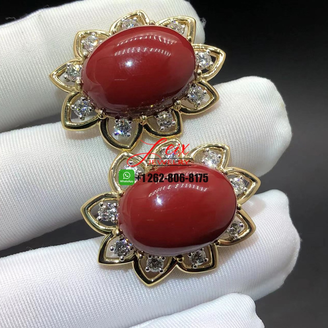 David Webb 18k Yellow Gold & Platinum Red Coral Diamond Flowers Earrings (2) David Webb 18k Yellow Gold & Platinum Red Coral Diamond Flowers Earrings