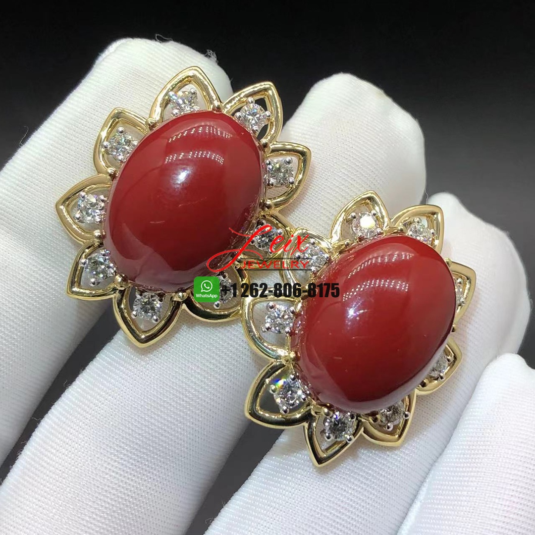 David Webb 18k Yellow Gold & Platinum Red Coral Diamond Flowers Earrings David Webb 18k Yellow Gold & Platinum Red Coral Diamond Flowers Earrings