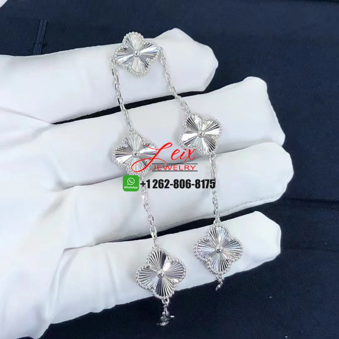 VCA Vintage Alhambra 5 Motifs Guilloché Rhodium Plated 18K White Gold Bracelet (2) VCA Vintage Alhambra 5 Motifs Guilloché Rhodium Plated 18K White Gold Bracelet
