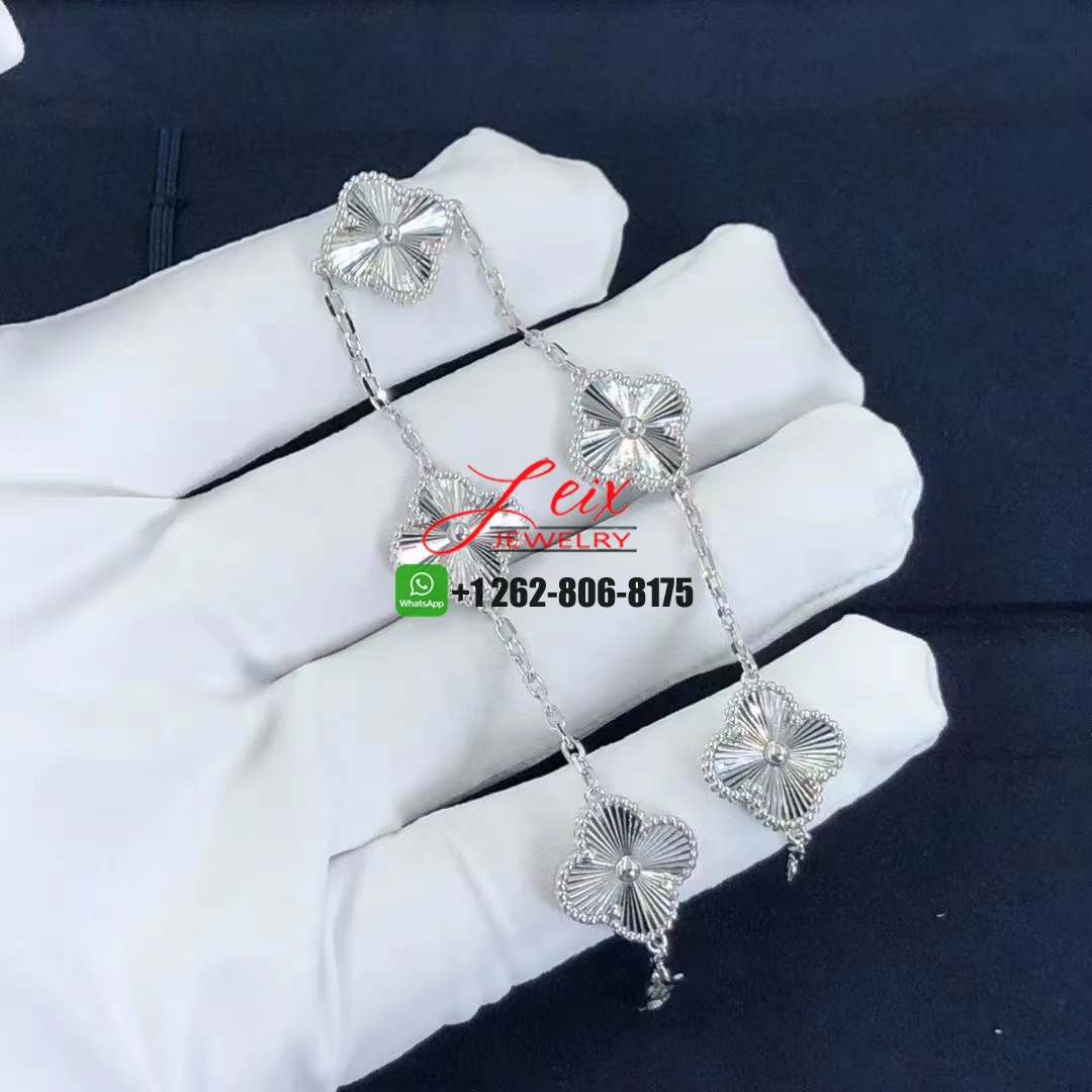 VCA Vintage Alhambra 5 Motifs Guilloché Rhodium Plated 18K White Gold Bracelet (3) VCA Vintage Alhambra 5 Motifs Guilloché Rhodium Plated 18K White Gold Bracelet