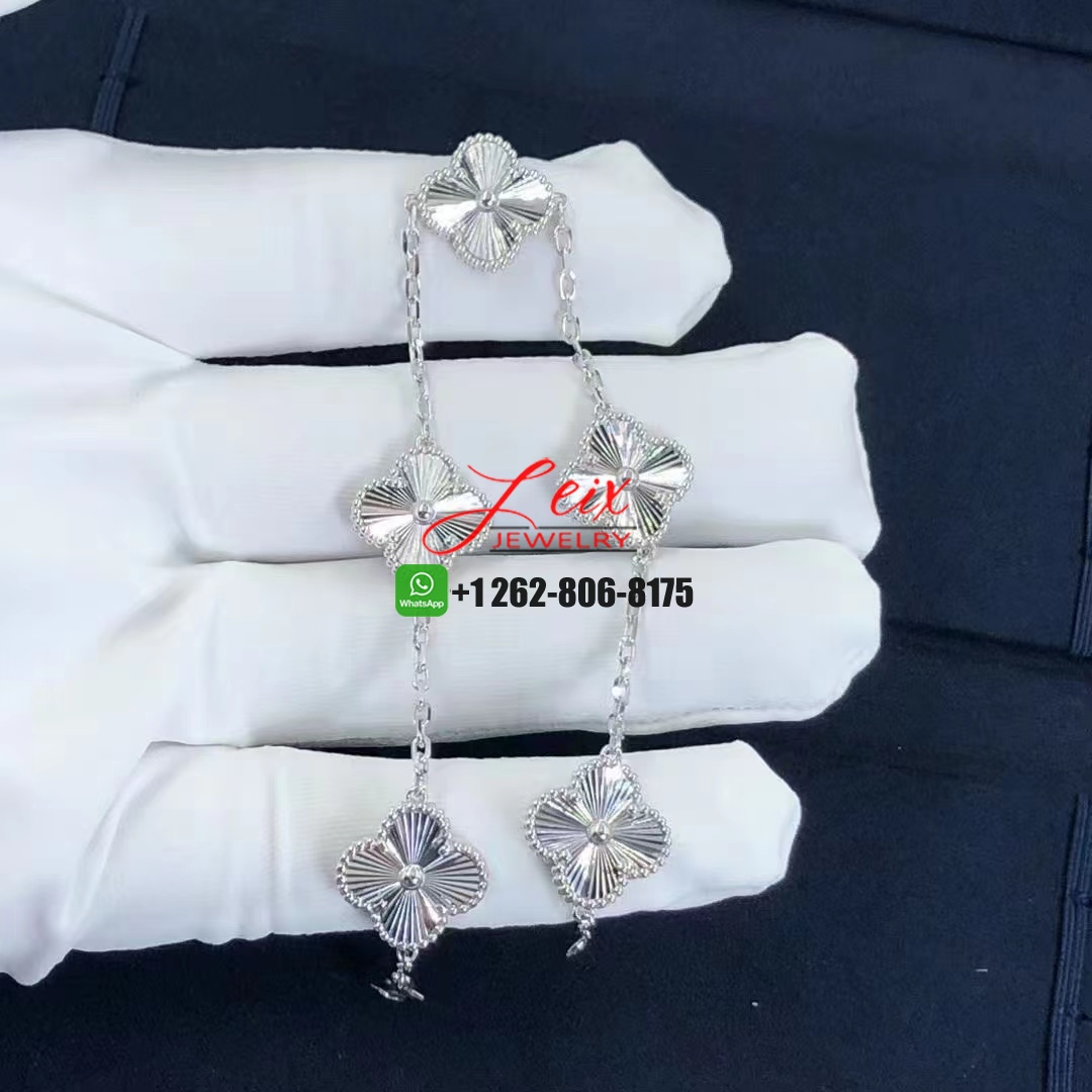 VCA Vintage Alhambra 5 Motifs Guilloché Rhodium Plated 18K White Gold Bracelet VCA Vintage Alhambra 5 Motifs Guilloché Rhodium Plated 18K White Gold Bracelet