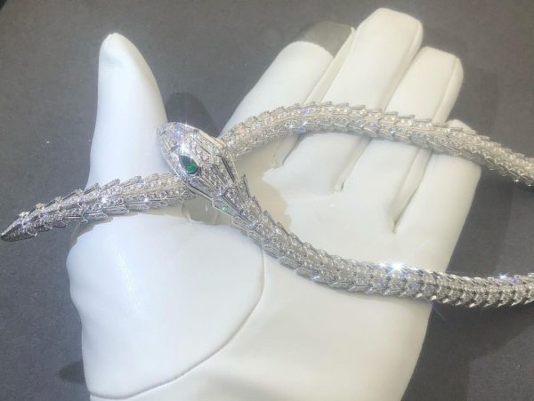 Bulgari 18k White Gold Full Pavé Diamond High Jewelry Serpenti Necklace