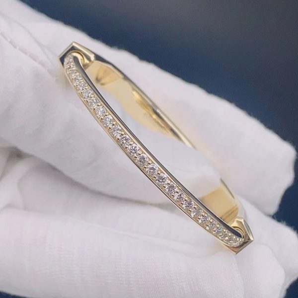 Tiffany Lock Bangle Bracelet in 18K Yellow Gold with Full Pavé Diamonds