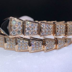 Bvlgari Serpenti 18k Rose Gold Full Diamond Onyx Bulgari Snake Bracelet