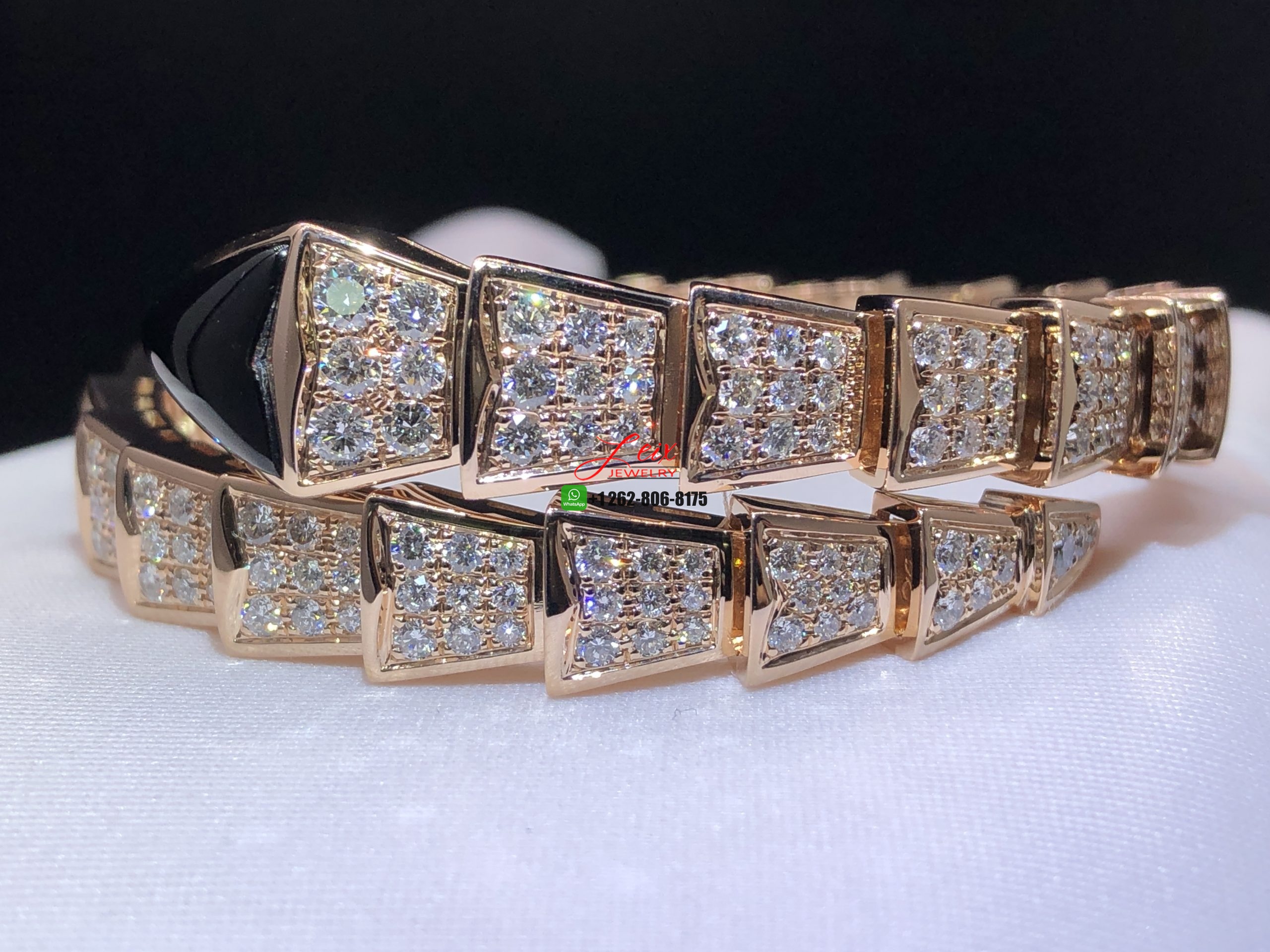 Bvlgari Serpenti 18k Rose Gold Full Diamond Onyx Bulgari Snake Bracelet Bvlgari Serpenti 18k Rose Gold Full Diamond Onyx Bulgari Snake Bracelet