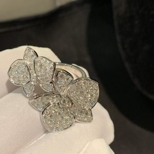 Cartier 18k White Gold Pave Diamond Caresse D’Orchidees Between The Finger Ring