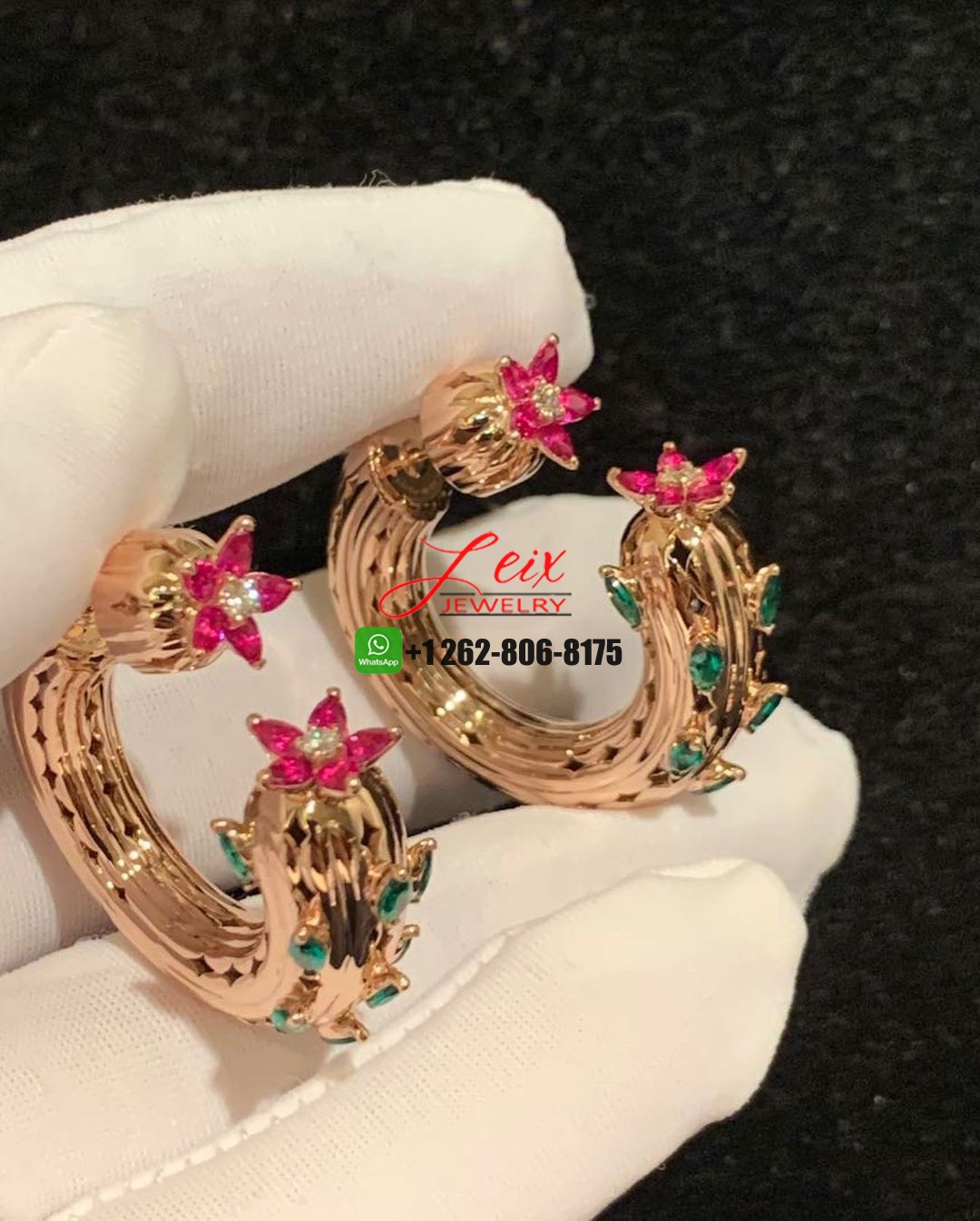 Cartier Cactus de Cartier Emeralds and Rubies Hoop Earrings in 18k Yellow Gold (1) Cartier Cactus de Cartier Emeralds and Rubies Hoop Earrings in 18k Yellow Gold