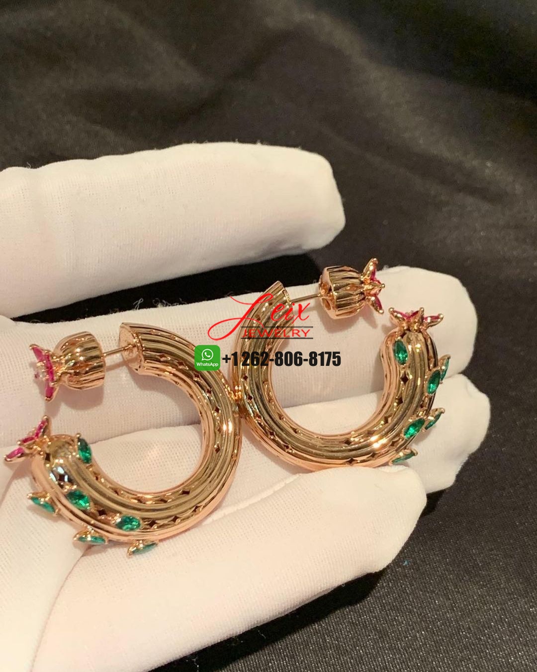 Cartier Cactus de Cartier Emeralds and Rubies Hoop Earrings in 18k Yellow Gold (2) Cartier Cactus de Cartier Emeralds and Rubies Hoop Earrings in 18k Yellow Gold