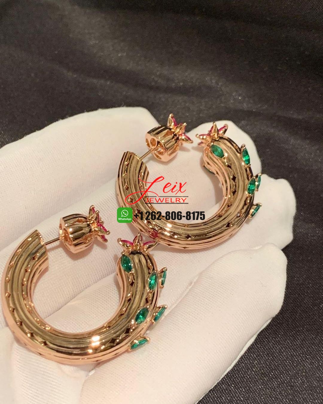 Cartier Cactus de Cartier Emeralds and Rubies Hoop Earrings in 18k Yellow Gold (3) Cartier Cactus de Cartier Emeralds and Rubies Hoop Earrings in 18k Yellow Gold