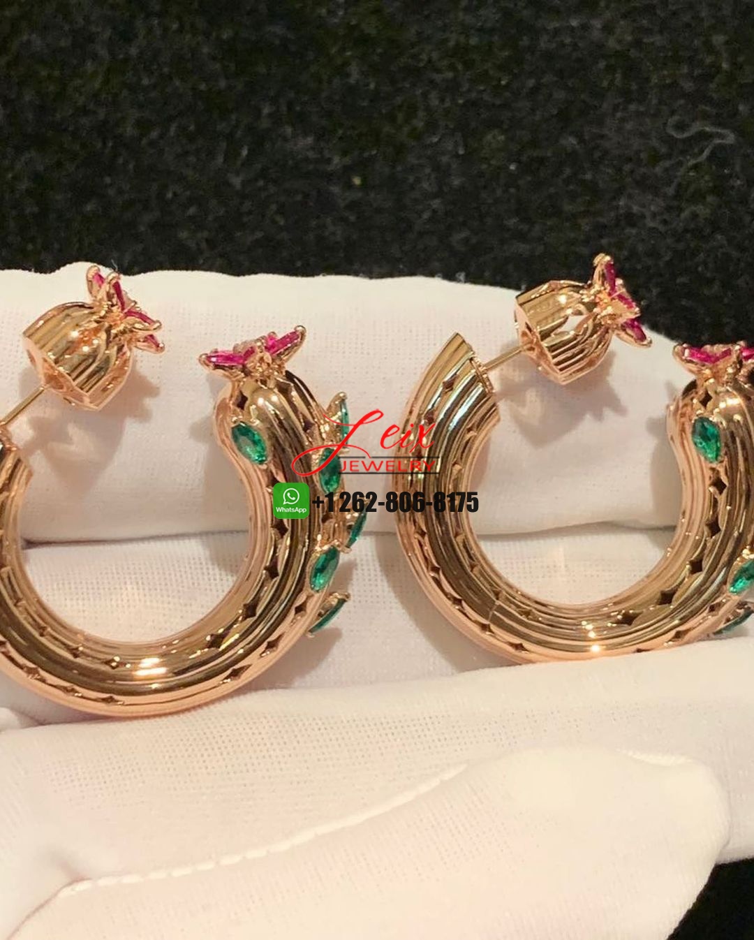 Cartier Cactus de Cartier Emeralds and Rubies Hoop Earrings in 18k Yellow Gold (4) Cartier Cactus de Cartier Emeralds and Rubies Hoop Earrings in 18k Yellow Gold