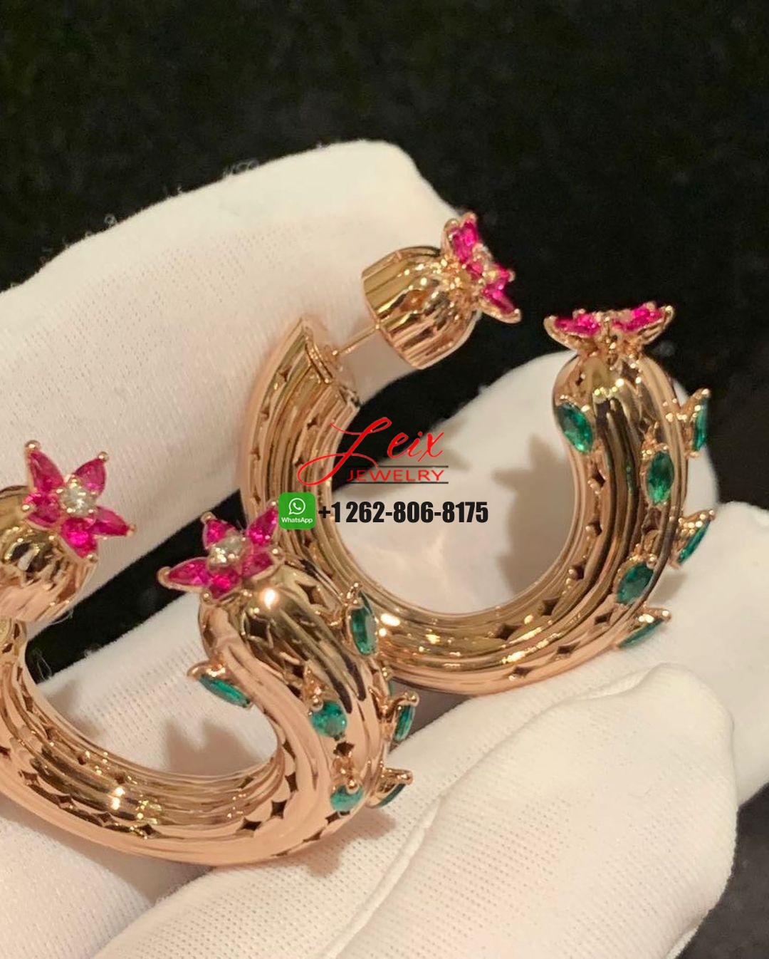 Cartier Cactus de Cartier Emeralds and Rubies Hoop Earrings in 18k Yellow Gold (5) Cartier Cactus de Cartier Emeralds and Rubies Hoop Earrings in 18k Yellow Gold