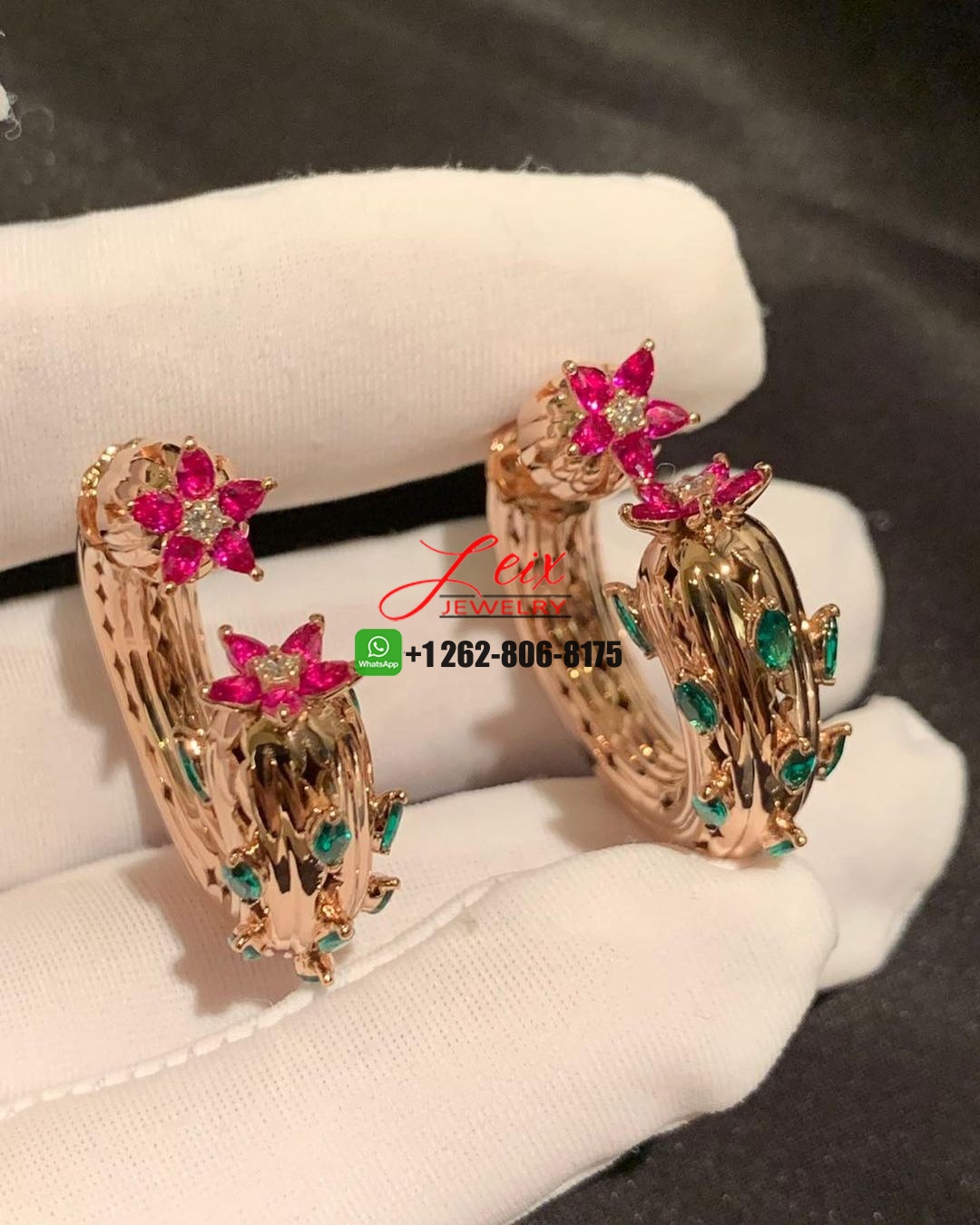 Cartier Cactus de Cartier Emeralds and Rubies Hoop Earrings in 18k Yellow Gold Cartier Cactus de Cartier Emeralds and Rubies Hoop Earrings in 18k Yellow Gold