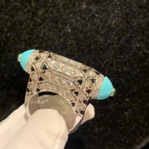 Cartier Geometry and Contrast Turquoise Black Lacquer 18k White Gold Cocktail Ring