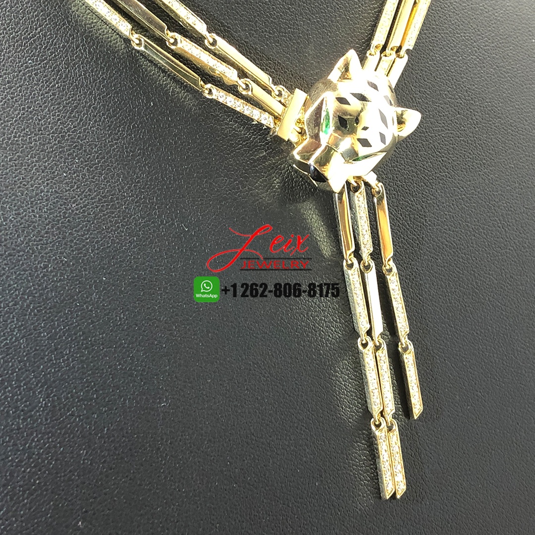 Cartier Panthere de Cartier Diamond Emeralds, Onyx Lacquer Tassel 18k Yellow Gold Necklace (2) Cartier Panthere de Cartier Diamond Emeralds, Onyx Lacquer Tassel 18k Yellow Gold Necklace