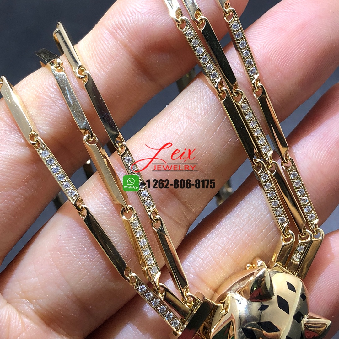Cartier Panthere de Cartier Diamond Emeralds, Onyx Lacquer Tassel 18k Yellow Gold Necklace (4) Cartier Panthere de Cartier Diamond Emeralds, Onyx Lacquer Tassel 18k Yellow Gold Necklace