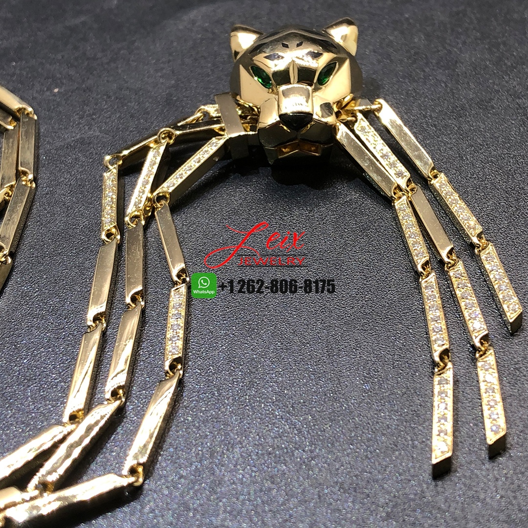 Cartier Panthere de Cartier Diamond Emeralds, Onyx Lacquer Tassel 18k Yellow Gold Necklace (7) Cartier Panthere de Cartier Diamond Emeralds, Onyx Lacquer Tassel 18k Yellow Gold Necklace