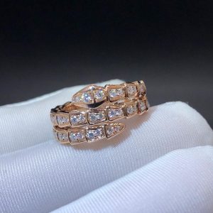 Custom Bvlgari Serpenti Viper Two-coil 18k Rose Gold Diamond Ring