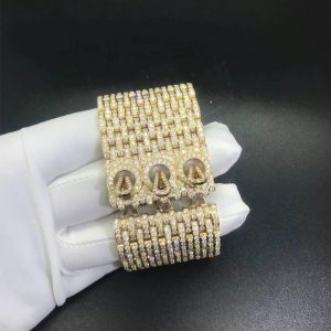 Custom Cartier 18k Yellow Gold Pave Diamonds Agrafe Cuff Bracelet