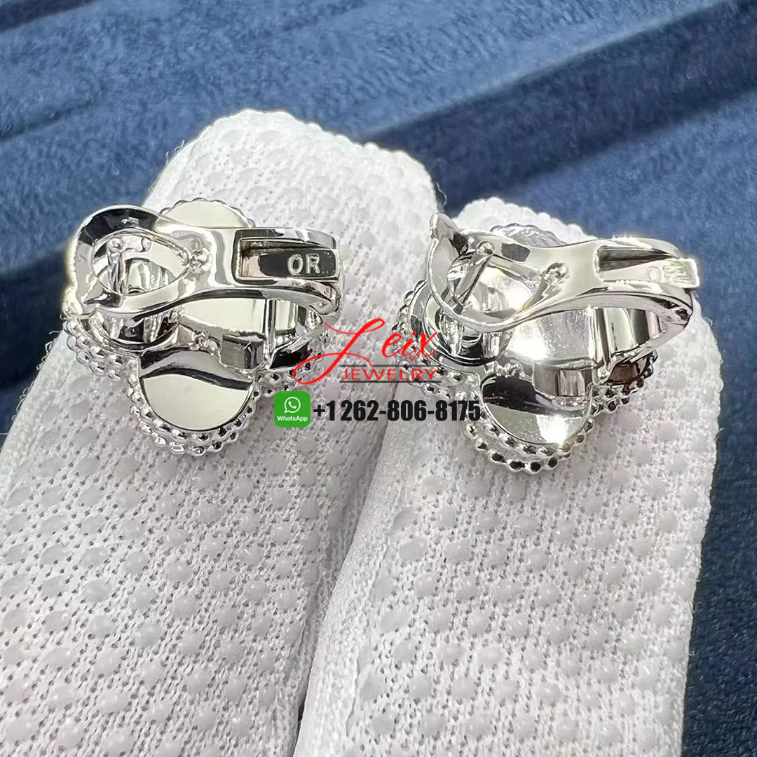 Custom Van Cleef & Arpels 18K White Gold Guilloche Vintage Alhambra Earrings (2) Custom Van Cleef & Arpels 18K White Gold Guilloche Vintage Alhambra Earrings