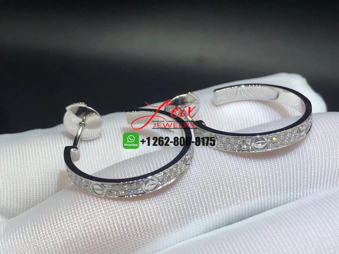 Designer Cartier 18k White Gold Diamond Paved Love Hoop Earrings (1) Designer Cartier 18k White Gold Diamond Paved Love Hoop Earrings
