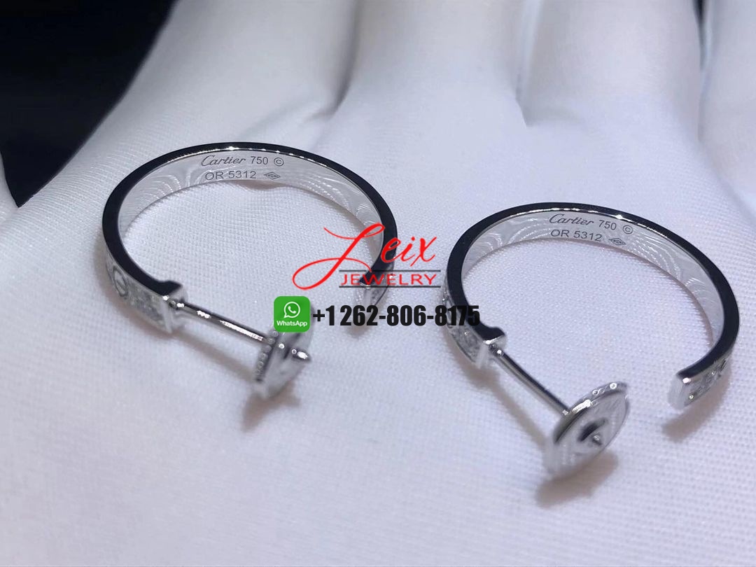Designer Cartier 18k White Gold Diamond Paved Love Hoop Earrings (2) Designer Cartier 18k White Gold Diamond Paved Love Hoop Earrings