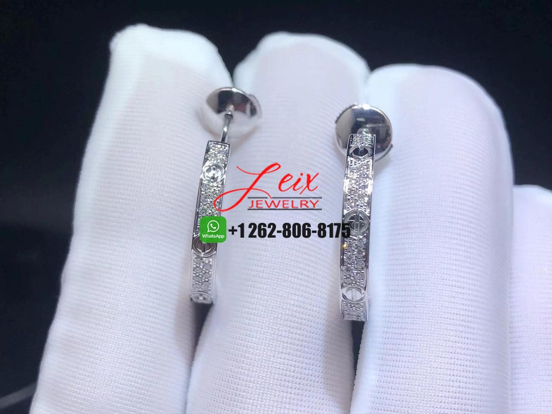 Designer Cartier 18k White Gold Diamond Paved Love Hoop Earrings (3) Designer Cartier 18k White Gold Diamond Paved Love Hoop Earrings