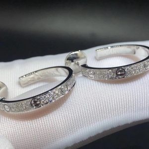 Designer Cartier 18k White Gold Diamond Paved Love Hoop Earrings