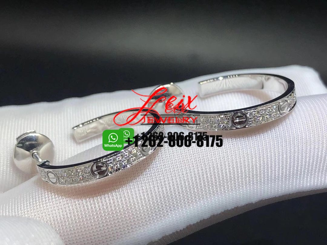 Designer Cartier 18k White Gold Diamond Paved Love Hoop Earrings Designer Cartier 18k White Gold Diamond Paved Love Hoop Earrings