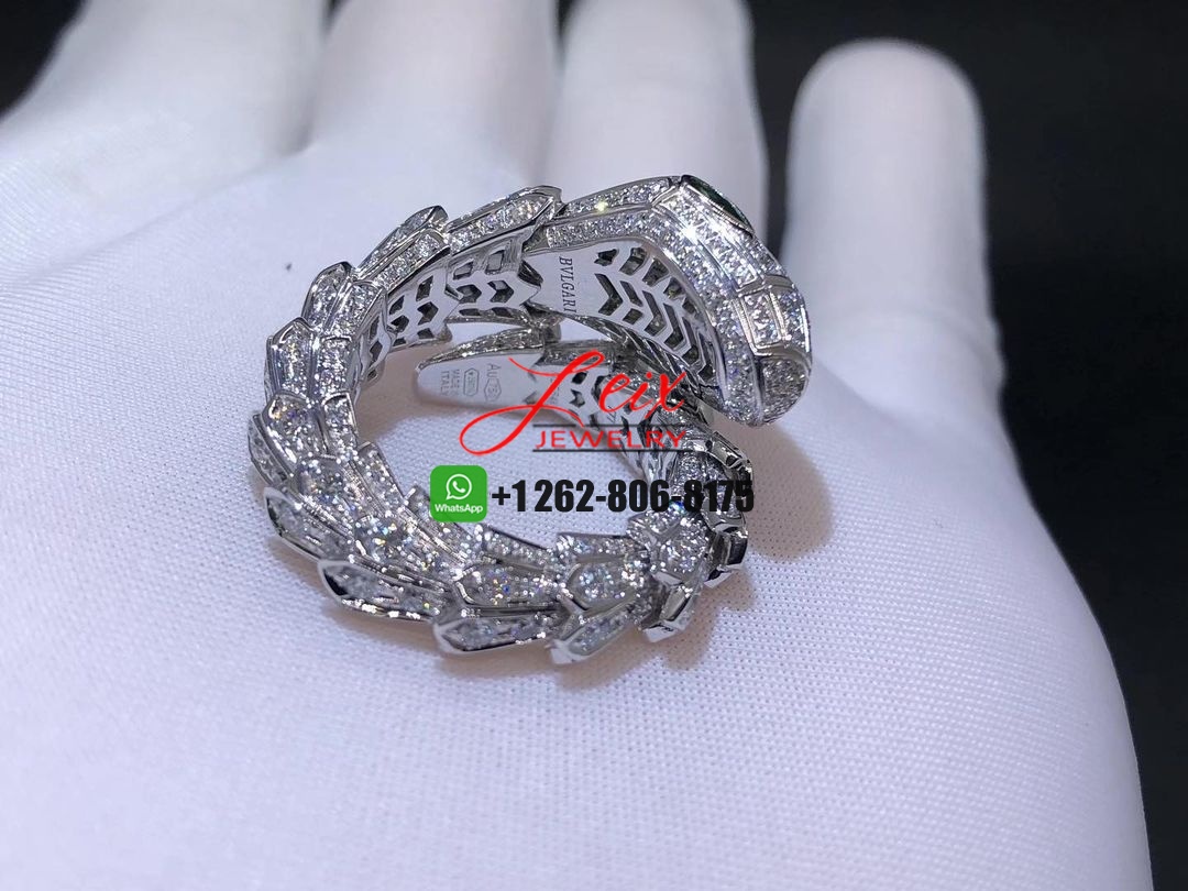 Inpsired Bvlgari Serpenti Ring 18k White Gold with Pavé Diamonds, Emerald Eyes (1) Inpsired Bvlgari Serpenti Ring 18k White Gold with Pavé Diamonds, Emerald Eyes