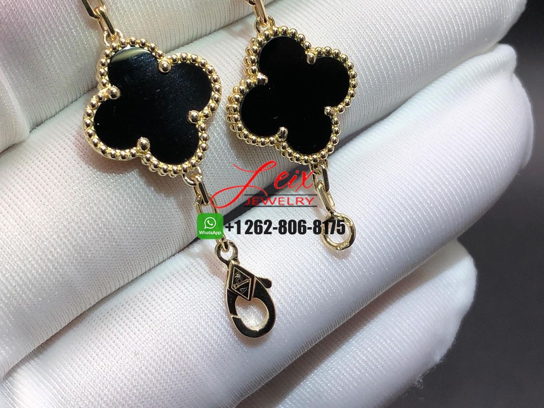 Van Cleef & Arpels Vintage Alhambra 10-Motif Onyx 18k Yellow Gold Necklace (1) Van Cleef & Arpels Vintage Alhambra 10-Motif Onyx 18k Yellow Gold Necklace