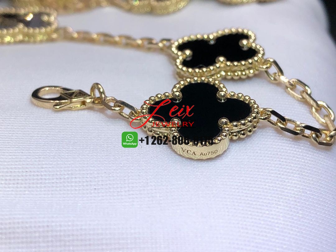 Van Cleef & Arpels Vintage Alhambra 10-Motif Onyx 18k Yellow Gold Necklace (2) Van Cleef & Arpels Vintage Alhambra 10-Motif Onyx 18k Yellow Gold Necklace
