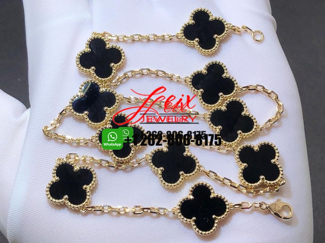 Van Cleef & Arpels Vintage Alhambra 10-Motif Onyx 18k Yellow Gold Necklace Van Cleef & Arpels Vintage Alhambra 10-Motif Onyx 18k Yellow Gold Necklace