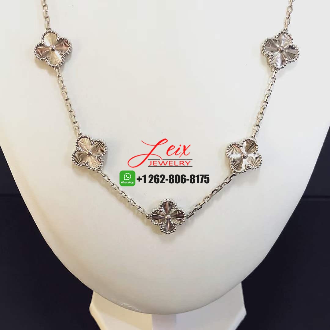 Van Cleef & Arpels Vintage Alhambra Guilloche 20 Motifs Long Necklace in 18K White Gold (1) Van Cleef & Arpels Vintage Alhambra Guilloche 20 Motifs Long Necklace in 18K White Gold