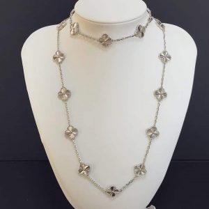 Van Cleef & Arpels Vintage Alhambra Guilloche 20 Motifs Long Necklace in 18K White Gold