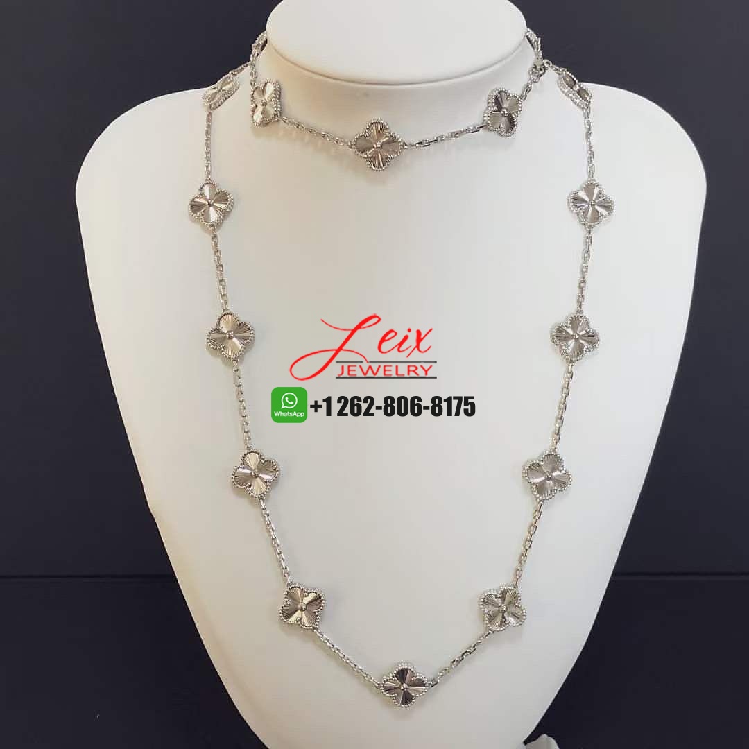 Van Cleef & Arpels Vintage Alhambra Guilloche 20 Motifs Long Necklace in 18K White Gold Van Cleef & Arpels Vintage Alhambra Guilloche 20 Motifs Long Necklace in 18K White Gold