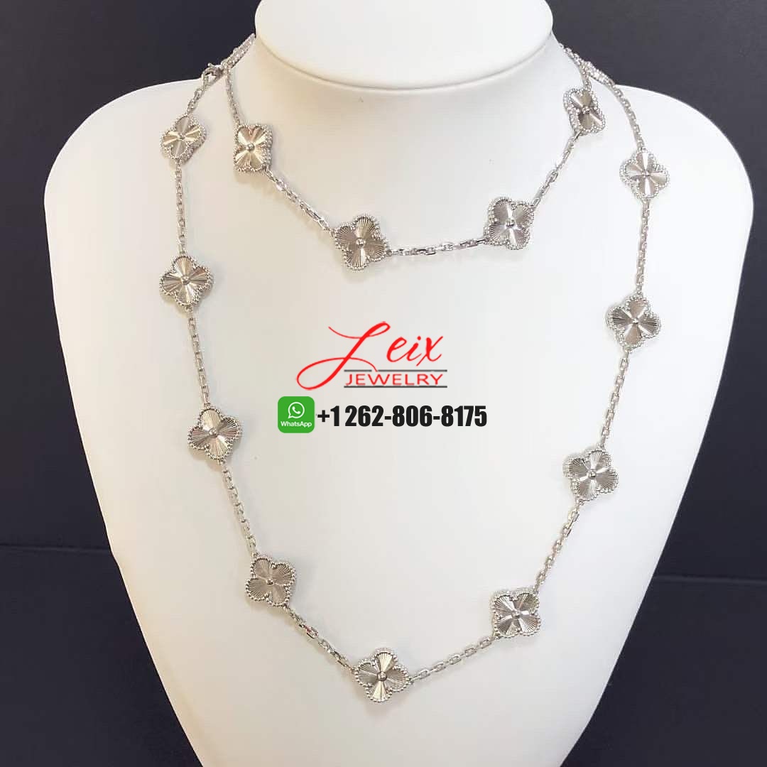 Van Cleef & Arpels Vintage Alhambra Guilloche 20 Motifs Long Necklace18K White Gold Van Cleef & Arpels Vintage Alhambra Guilloche 20 Motifs Long Necklace in 18K White Gold